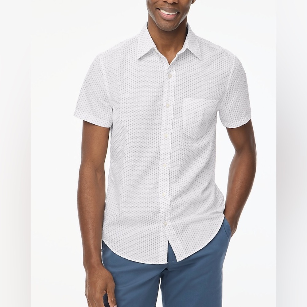 J.Crew Short-sleeve seersucker shirt in white seashore blue size S NWT